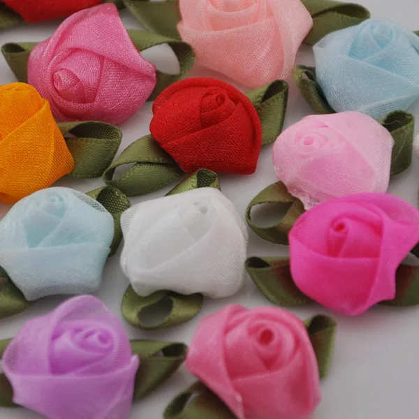 

40pc Organza Ribbon W/leaf Rose Flowers Crafts Gift Wedding Appliques A117
