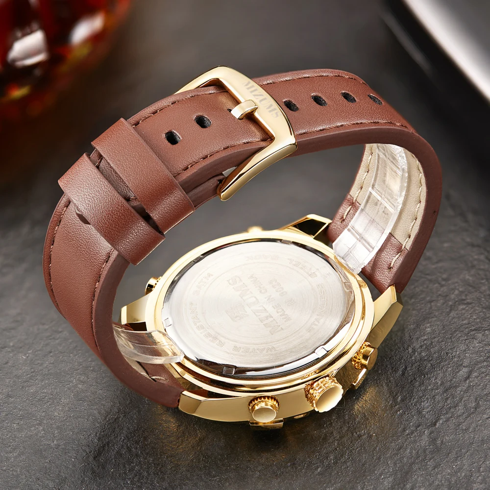 Mens Watches Top Luxury Brand Men Leather Sports Watches MIZUMS Men's Quartz LED Digital Clock Waterproof Military Wrist Watch 2019 New montre hommes (7)