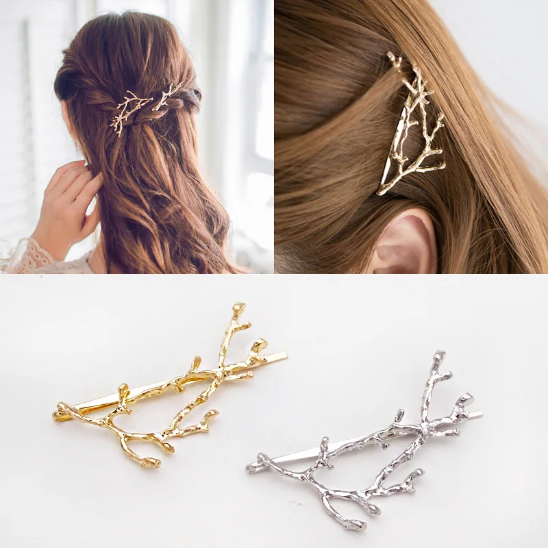 

Hot Women Girls Fashion alloy gold /silver color Branch Leaves Hair Clips alloy Hairpins Female Hair Styling Accessories F026