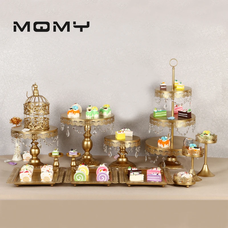 

Crystal Metal Cake Stand Holder 13 Pcs/Set Cupcake Serving Stand Display Rack Birthday Party Wedding Decoration Gold/White