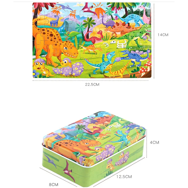 New 60 Pieces Wooden Puzzle Educational Toys for Children Cartoon Animal Wood Puzzles Kids Baby Christmas Gift with Iron Box 6