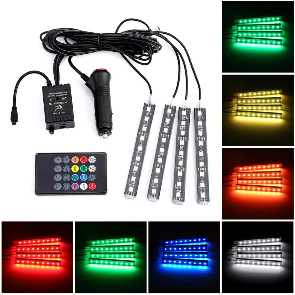 

iSincer 4pcs/set 8 Color car Lights Remote Sound Control LED Car Interior Kit car styling decoration atmosphere light