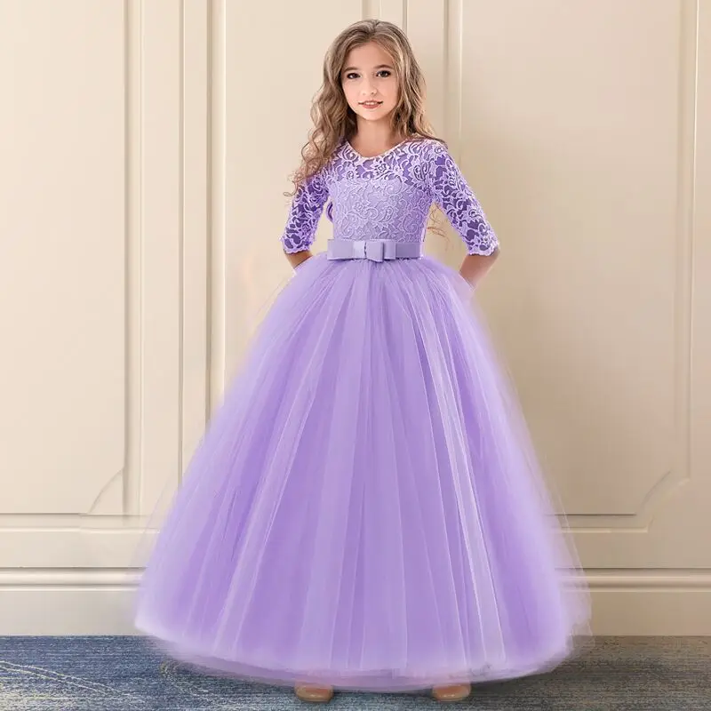 Elegent Flower Long Prom Gowns Teenagers Dresses For Girl Children Party Clothing Kids Evening Formal Dress Bridesmaid Wedding