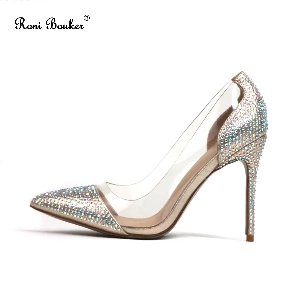

Roni Bouker Women Pointed Toe High heels Wedding Party Crystal Shoes Handmade Glittering Rhinestones Ladies Pumps Drop ship