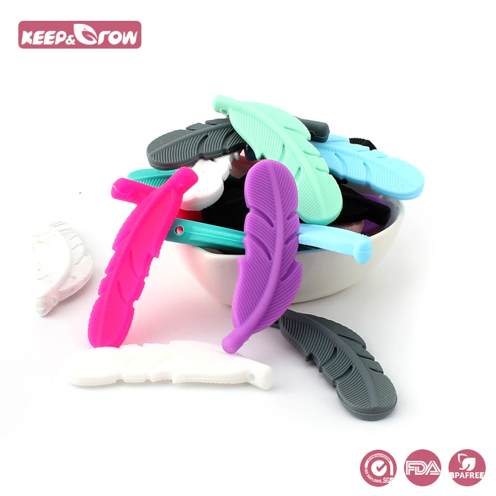 

Keep&Grow 50Pcs Silicone Feather Beads BPA Free Baby Teethers Chewable Baby Teething Oral Care Toys DIY Baby Necklace Pendant