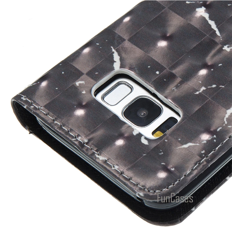 Leather Wallet Flip Marble Case For Samsung Galaxy S8 Phone Cover Accessory Black For sansung samsun sumsung sumsang