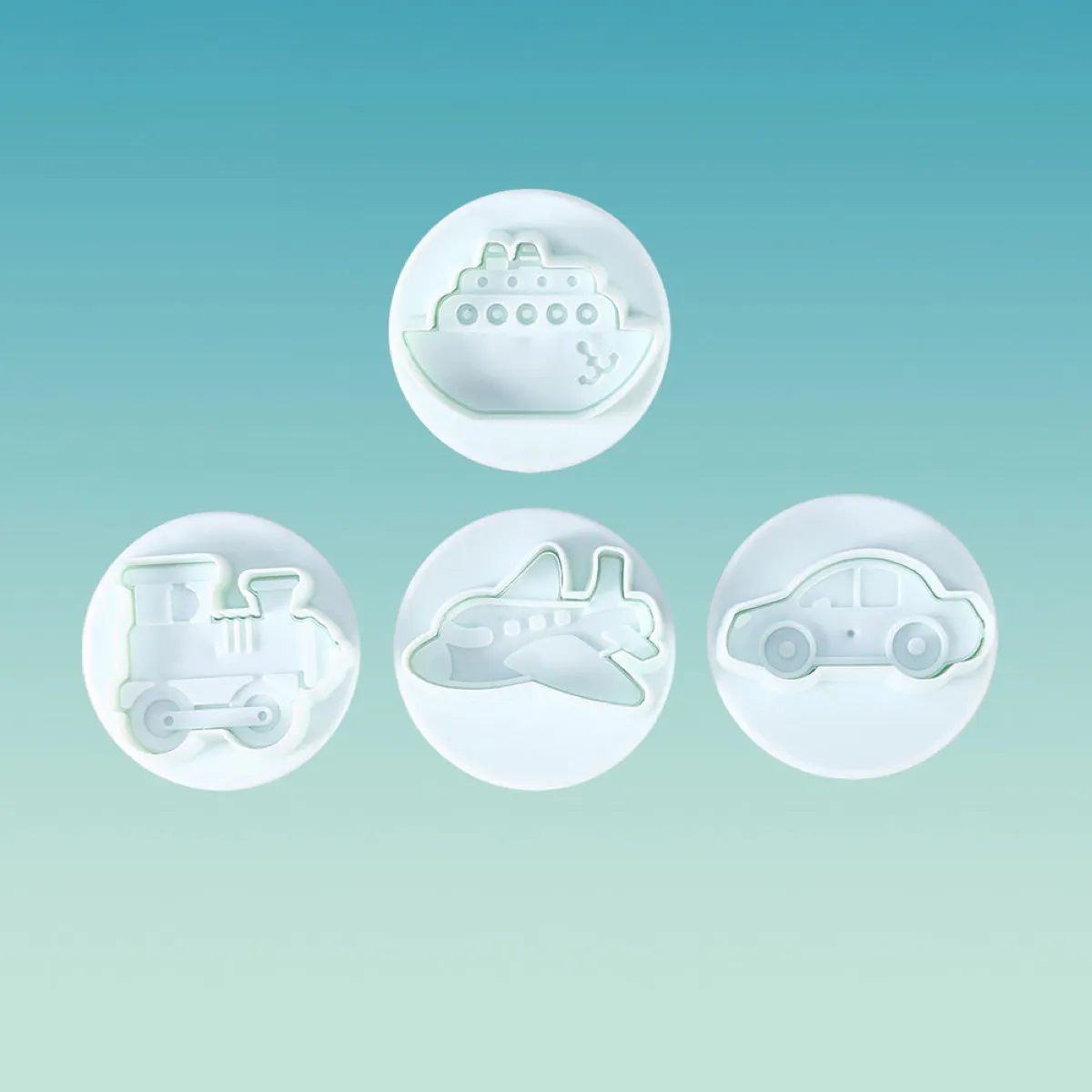 JX-LCLYL 4pcs/lot Car Train Ship Plane Fondant Mold Cutter Cake Cookie Sugarcraft Decor Mould