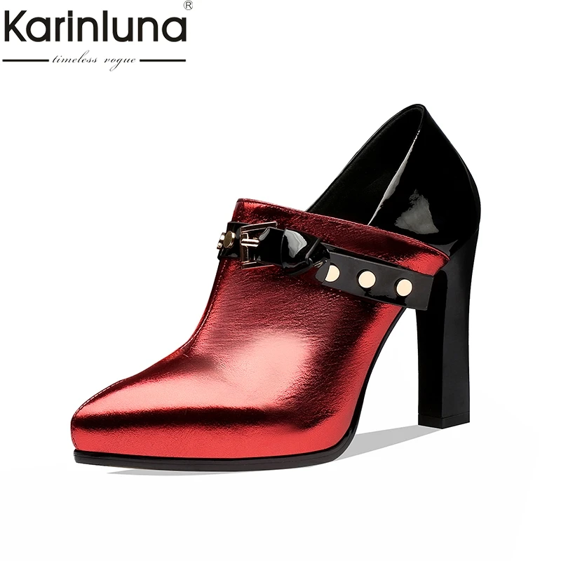 

KarinLuna 2019 Brand New Chic Style Mature women's Pumps Genuine Leather Platform Sexy High Heels Elegant women's Shoes