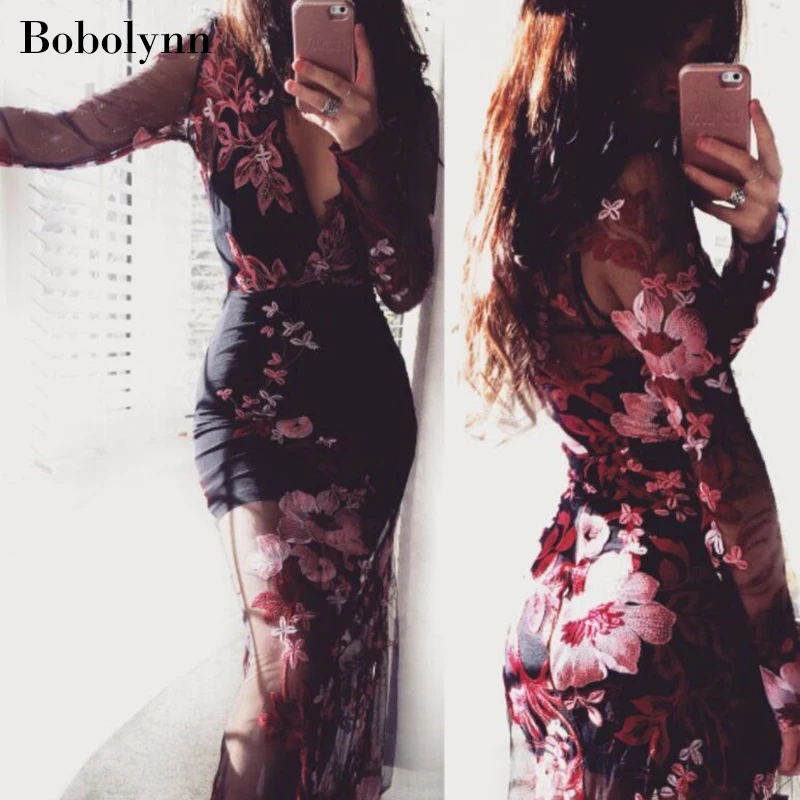 Summer Black Sexy Wrap Mesh Transparent Dress to the Floor Women