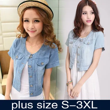 

S-3XL Short Denim Jacket Casual Women Jean Chaquetas Mujer Jaquetas Short Sleeve Coat Feminino Veste Femme Jeans Jacket