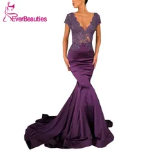 Mermaid Evening Dresses Long 2019 Satin Appliques Evening Party Dresses V-Neck Prom Gown Formal Dress Robe De Soiree Mermaid Evening Dresses Long 2019 Satin Appliques Evening Party Dresses V-Neck Prom Gown Formal Dress Robe De Soiree