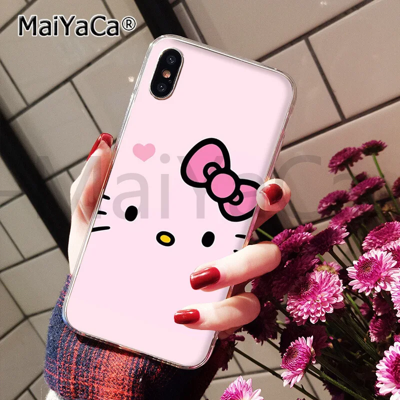 MaiYaCa милый розовый hello kitty черный ТПУ чехол для телефона чехол для iphone 11 pro 5Sx 6 7 7plus 8 8Plus X XS MAX XR