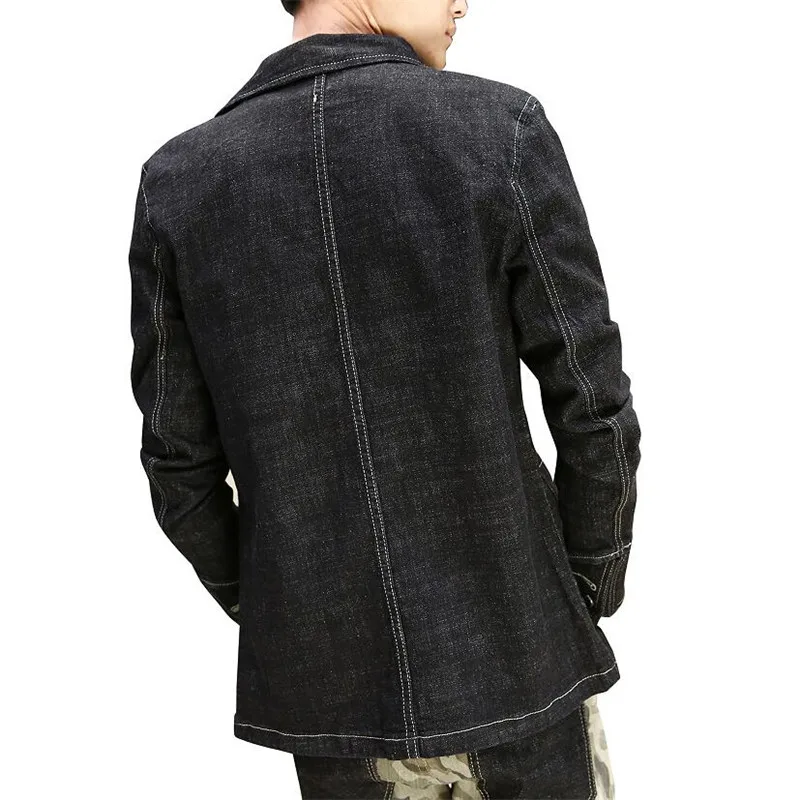 Мужской Джинсовый блейзер размера плюс черный однотонный хлопковый пиджак