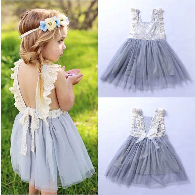 

Kids Dress for Girls Vintage Summer Blackless Lace Dress Vestidos Children Clothing Princess Girls Tutu Dress D0701