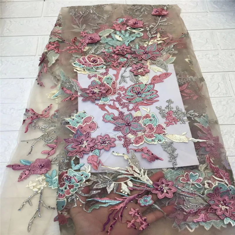

2019 New style French net lace fabric 3D flower African tulle mesh lace fabric high quality african lace fabric HXF06
