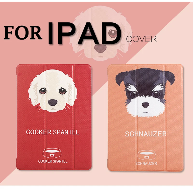 

Qute Dog Printed Cover Case for iPad mini 1 2 3 4 Smart Cover Triple Folding Cover for New iPad Air 1 2 9.7 2017 2018+Touch Pen