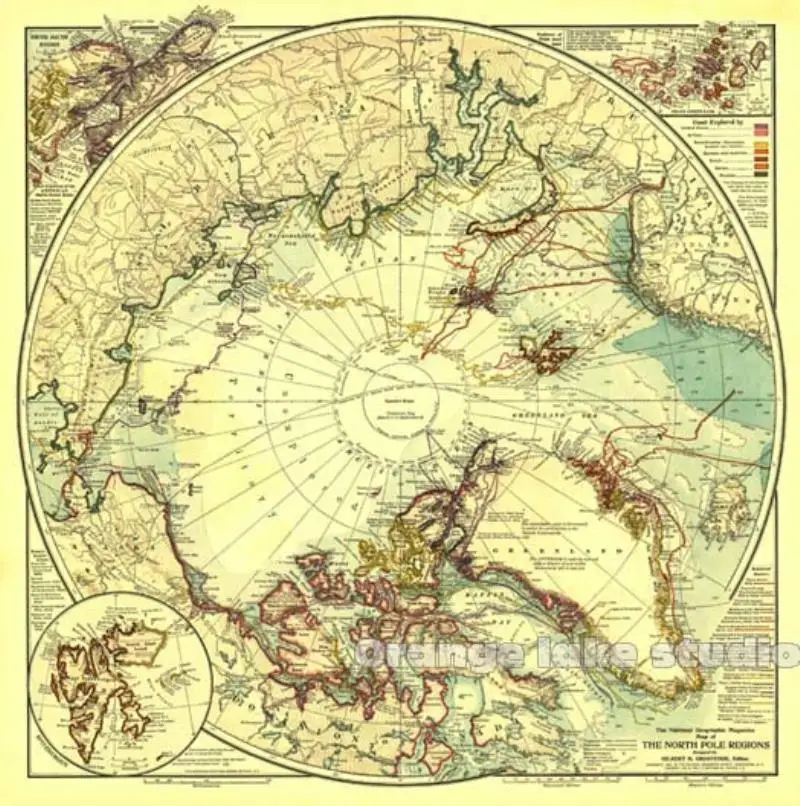 Large HD Vintage Arctic Map Classrooms Office Home Decoration Detailed Antique Poster Wall Chart Cotton cloth Canvas Painting | Дом и сад