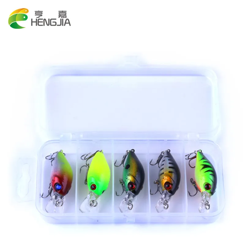 

HENGJIA 5pc 4.2g Fishing Lure Kit Minnow floating Lure Isca Crankbait Bait Pesca Jig Fishing Hook Set With Fishing Tackle Box