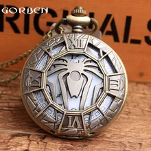 Новые уникальные полые дизайнерские бронзовые карманные часы с брелоком цепь супергерой Человек-паук вентиляторы кварцевые карманные часы для мужчин подарки