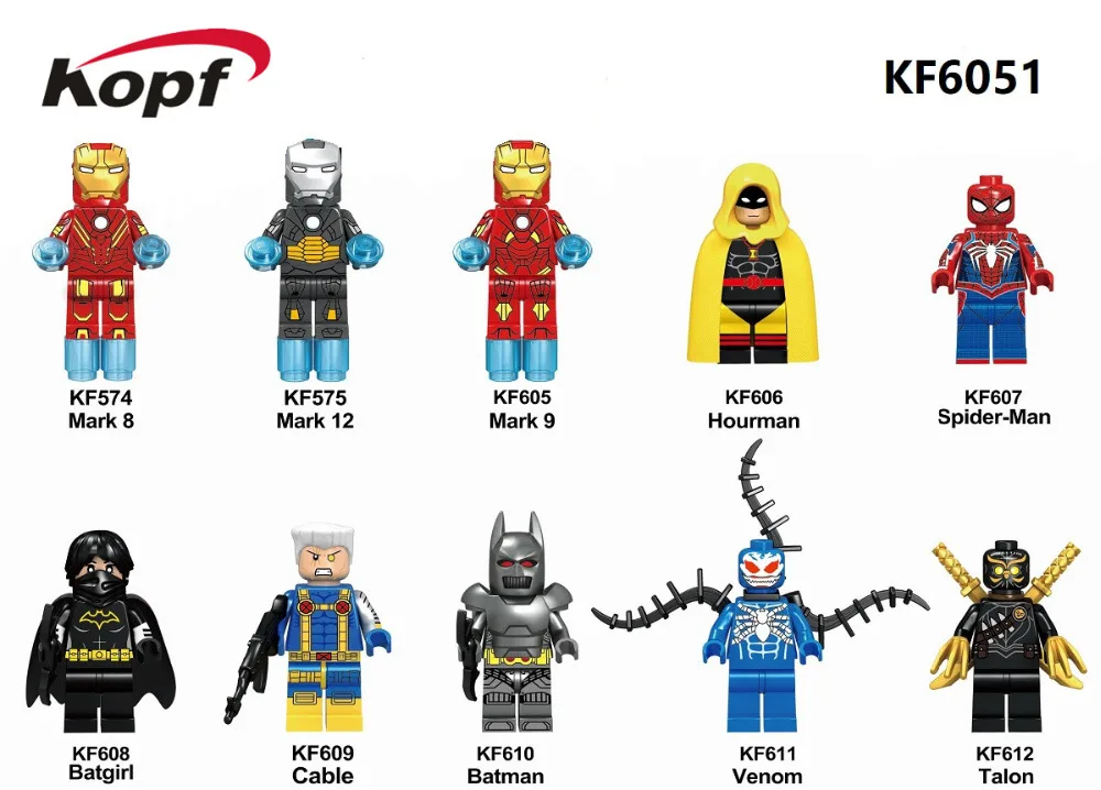 

Single Sale Building Blocks Iron Man Mark 9 Hourman Spider-Man Batgirl Batman Talon Figures Model Toys For Children Gift KF6051