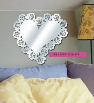 

Free shipping rose flower and big heart acrylic decorative mirror sticker, wall mirror sticker decoration