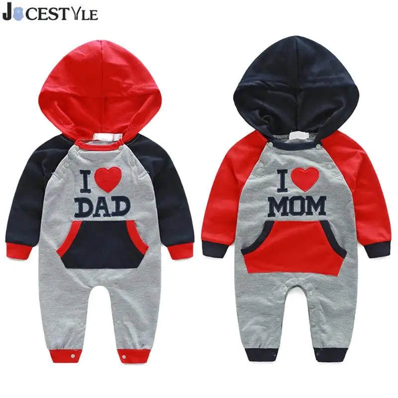 

New Born Baby Clothes Romper Spring Autumn Cotton Hooded Printing I LOVE MOM&DAD Infant Jumpsuits For Baby Clothing