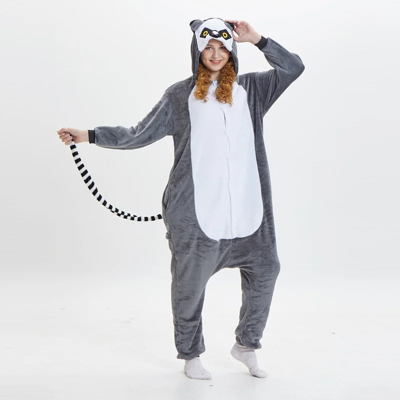 

one-piece flannel sleepwear cartoon Long-tailed monkey pajamas adult zipper onesies for women plus size Overall Nightie Stitch