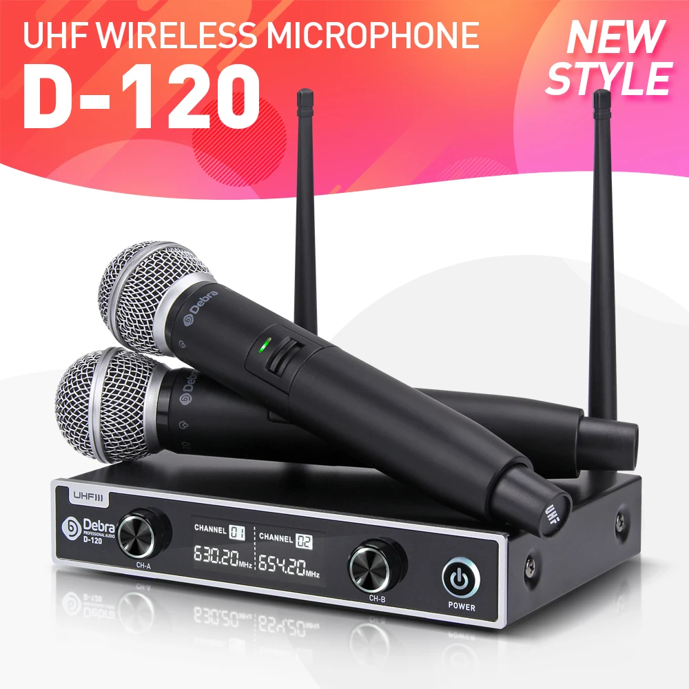 

Debra audio D-120 UHF Wireless Microphone System with Dual wireless microphones for professional performance church karaoke mic