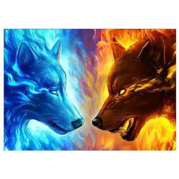 

5D DIY diamond painting animal flame wolf cross stitch diamond painting pattern full round rhinestone home decoration
