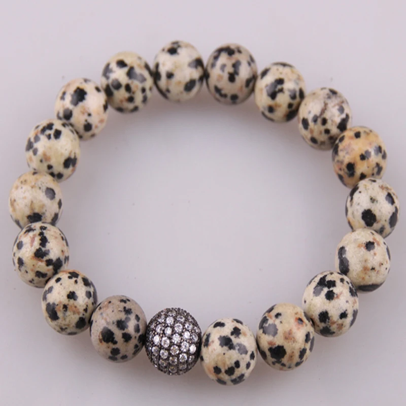 MOODPC Micro Zircon Pave Ball dalmation jaey Natural Stone Bracelet Bangle Yoga | Украшения и аксессуары