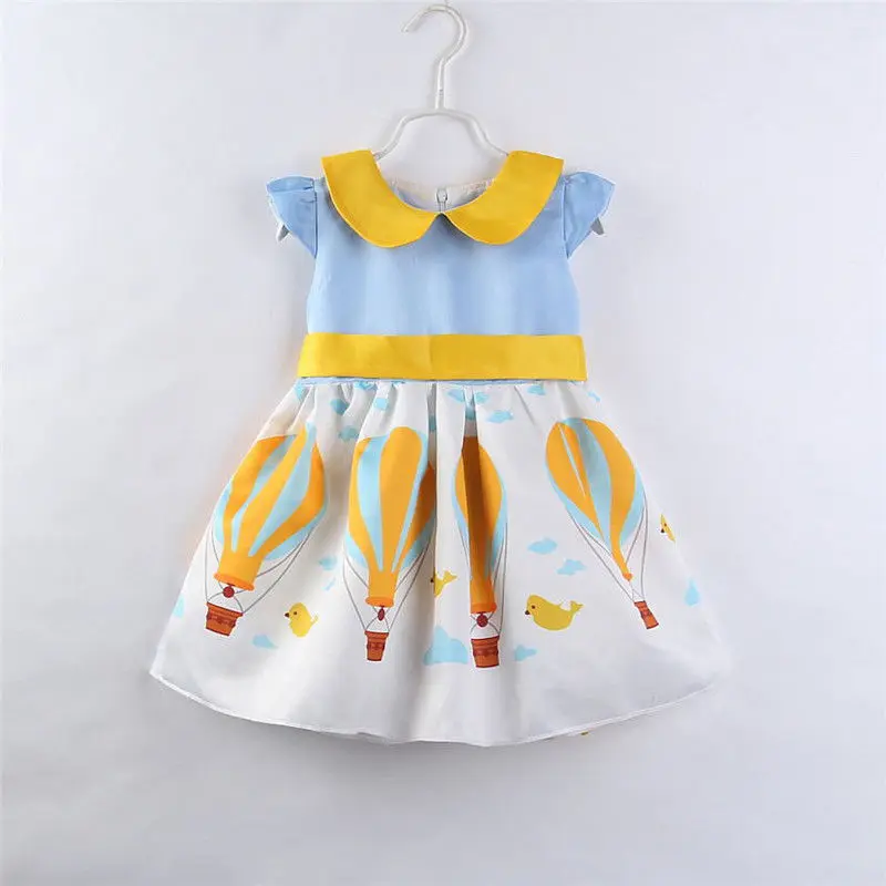2018 Baby Girls Princess Dress Kids Yellow Collar Party Wedding Pageant Tulle Tutu Blue fire balloon Summer Cute Dresses | Детская