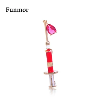 

Funmor Realistic Syringe Enamel Pins Crystal Brooches Women Doctor Work Banquet Gathering Accessories Sweater Suit Bijoux Gifts