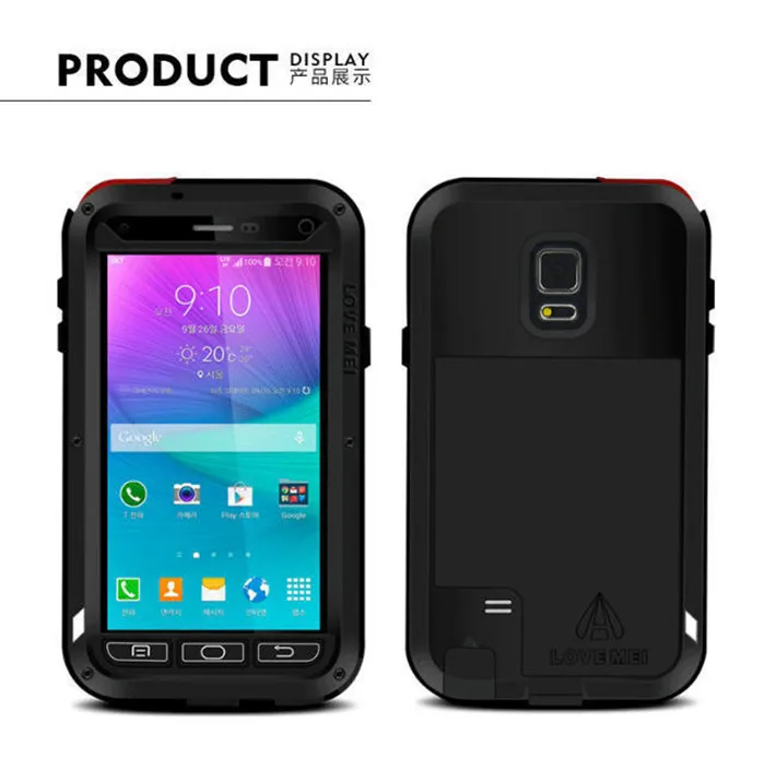 Case For Samsung Note 4 Waterproof Shockproof Metal Silicone Back Cover With Gorilla Glass