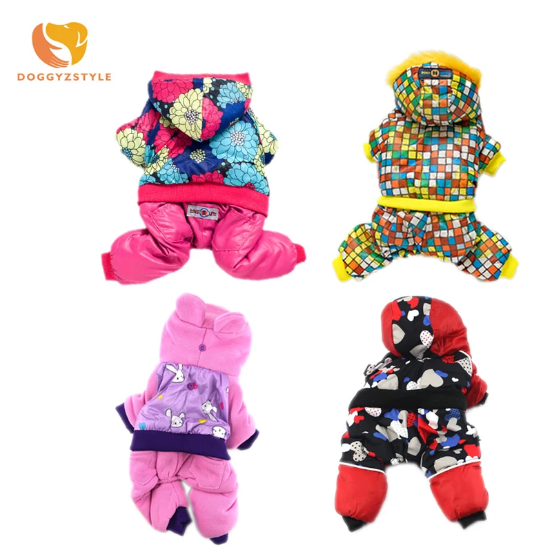 

Winter Warm Pet Dog Jumpsuit Hoodies Fleece Perro Coat Pajama Floral Doggy Overalls Jacket Windproof Outfit For Small Dogs