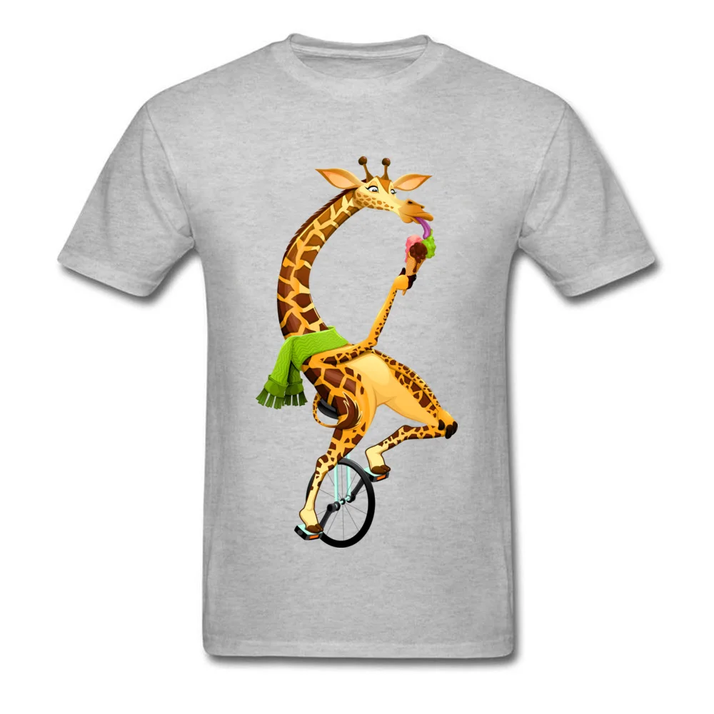 Men Fashion Tops Shirts Crew Neck Labor Day 100% Cotton Tshirts cosie Short Sleeve Funny giraffe on an unicycle Clothing Shirt Funny giraffe on an unicycle grey
