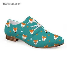 Twoheartsgirl/женские оксфорды с цветочным принтом и лисой; женская обувь для отдыха; женская обувь из искусственной кожи; женская обувь на плоской подошве со шнуровкой; большие размеры 41