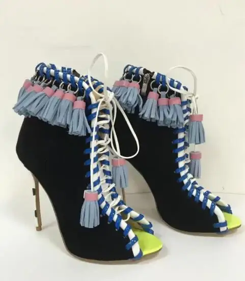 Женские ботильоны на шнуровке разноцветные привлекательные ботинки с открытым
