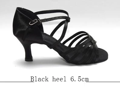 Обувь для латинских танцев; женская Обувь для бальных танцев; Каблук 8,5 см; Высококачественная импортная атласная обувь для самбы; BD dance 216; темный цвет; мягкая подошва - Цвет: Black heel 65mm