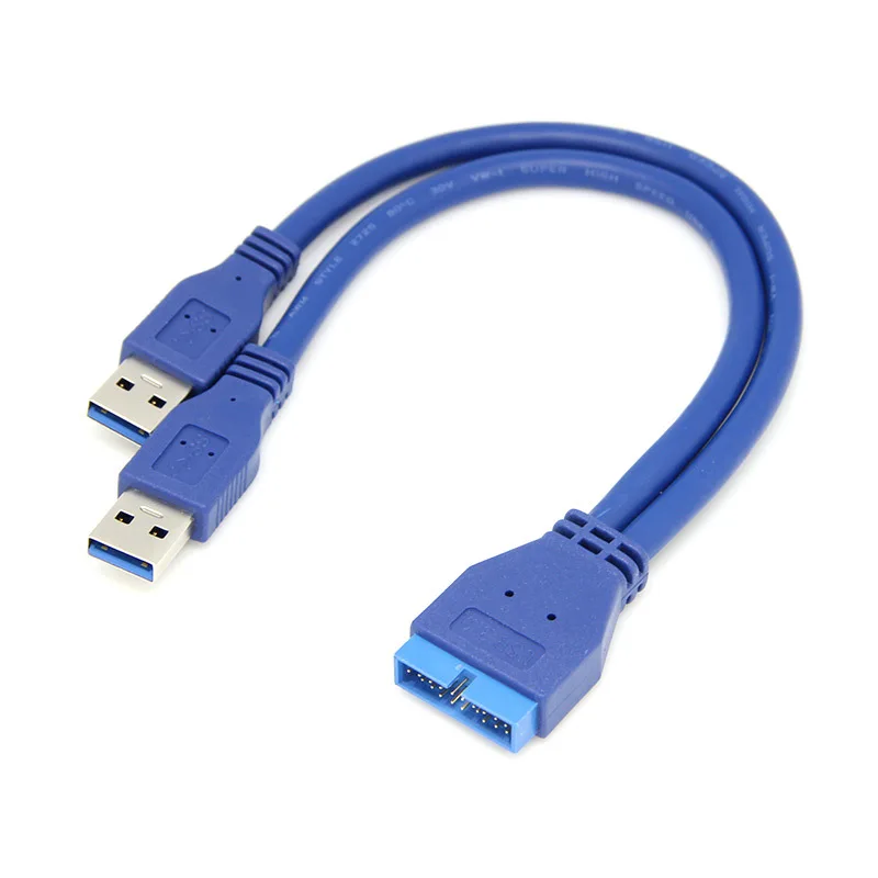Dual 2 Port USB 3.0 Type A Male to 20 Pin Motherboard Header Male Cable Cord Adapter USB