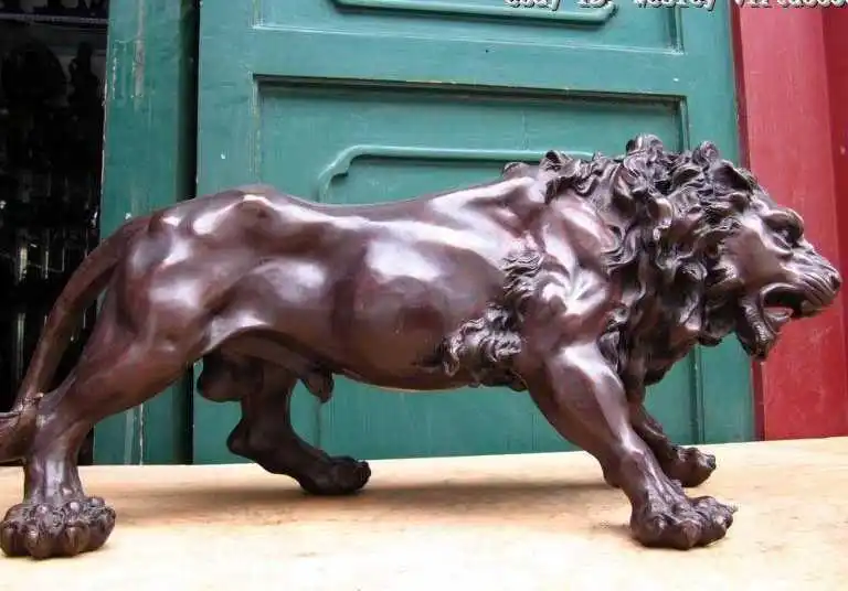 

Chinese classical 100% Pure Bronze Evil ferocity Foo Fu Dog Lion Door Guardian