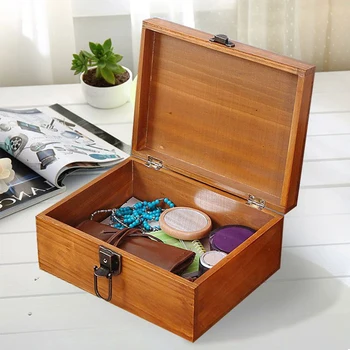 

Wooden Storage Box Wood Jewelry Sundries Case Organizer Gift Box (Small Size French Pattern Retro Color)
