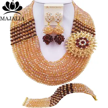 

Majalia Fashion Classic Nigerian Wedding African Jewelery Gold ab Crystal Necklace Bride Jewelry Sets Free Shipping 10CJ0049