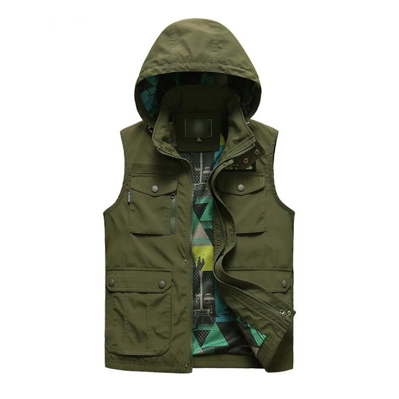 Multi Pockets Hooded Vests Men Waterproof Jacket Top Quality Outerwear