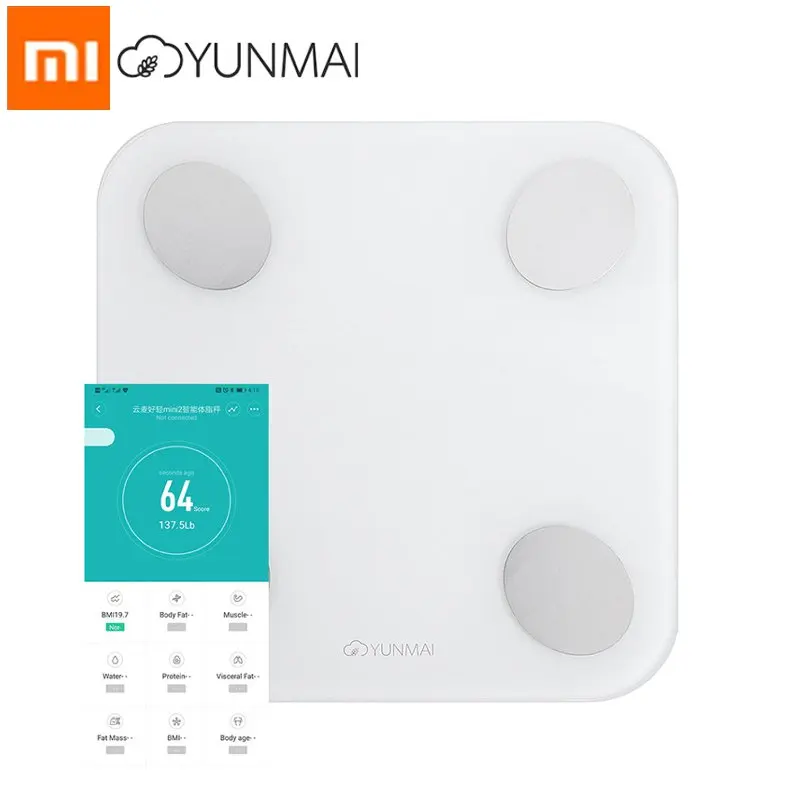 

XIAOMI YUNMAI Mini 2 Smart Body Fat Bluetooth Digital Weight Scale with Free English APP Body Composition BMI Monitor Analyzer