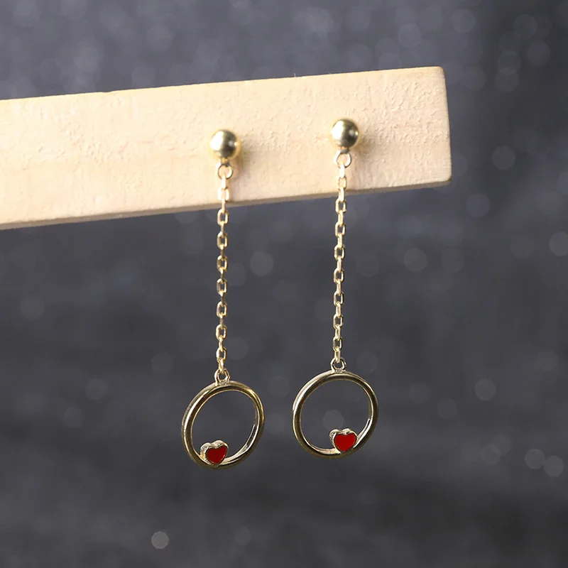 

Office Red Heart Ring Circle 925 Sterling Silver Dangling Earrings