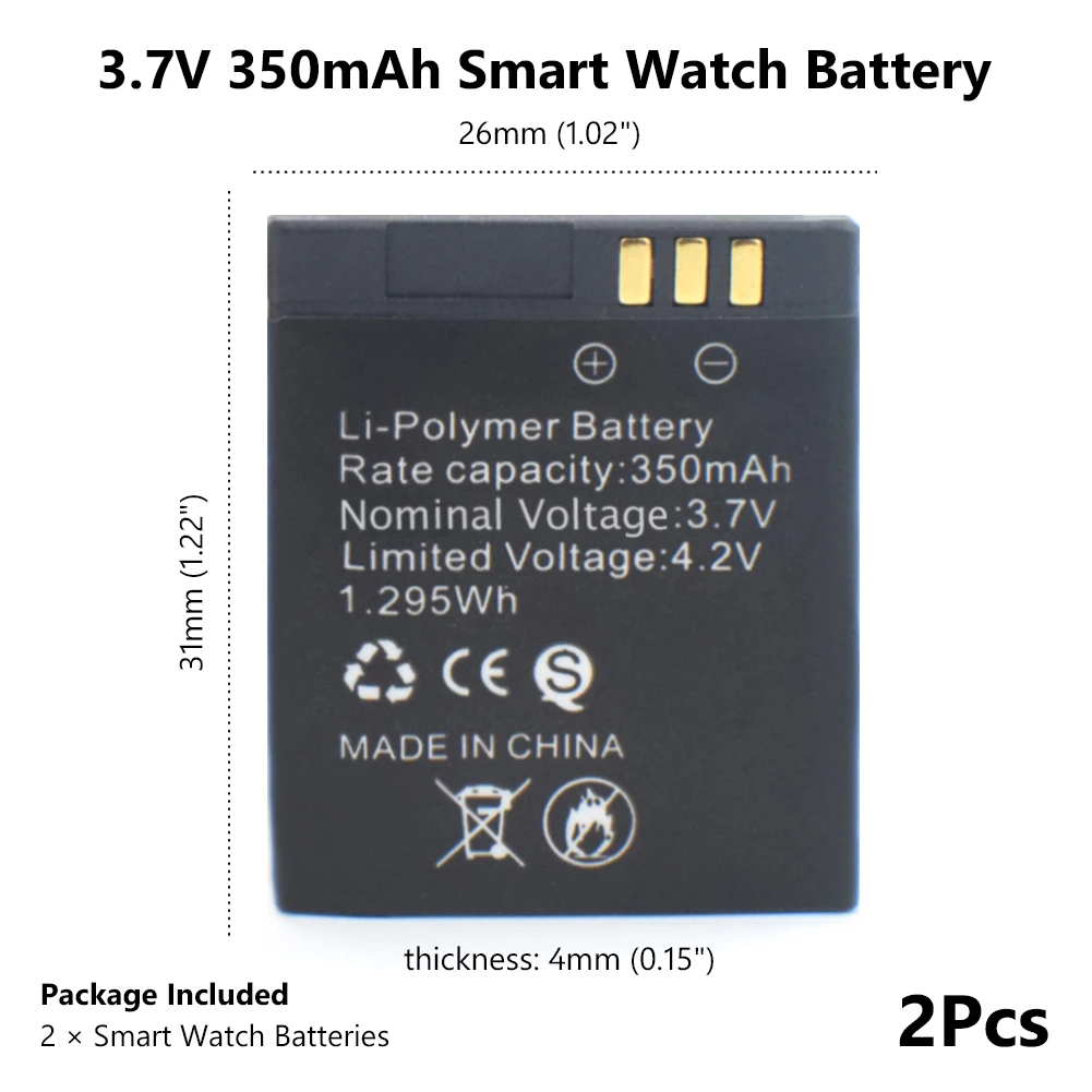 2 шт., 3,7 в, 350 мА/ч, умные часы GT08, перезаряжаемая батарея, литий-полимерные батареи для GT08, умные часы, высокая мощность