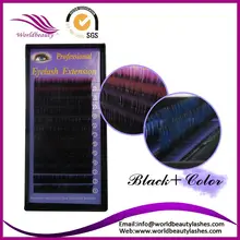 Freeshipping!0.15TH,11mm Professional individual two tone color Silk False Eyelash Extension Black + color Eyelashes