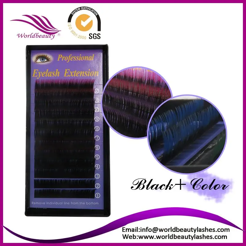 

Freeshipping!0.15TH,all size mix color Professional individual two tone color Silk False Eyelash Extension Black+color Eyelashes