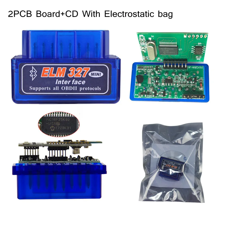 10 шт./лот 2PCB PIC18F25K80 прошивки 1,5 ELM327 V1.5 OBD2 Bluetooth диагностический Интерфейс ELM 327 V1.5 оборудования Поддержка больше автомобилей - Цвет: BULE