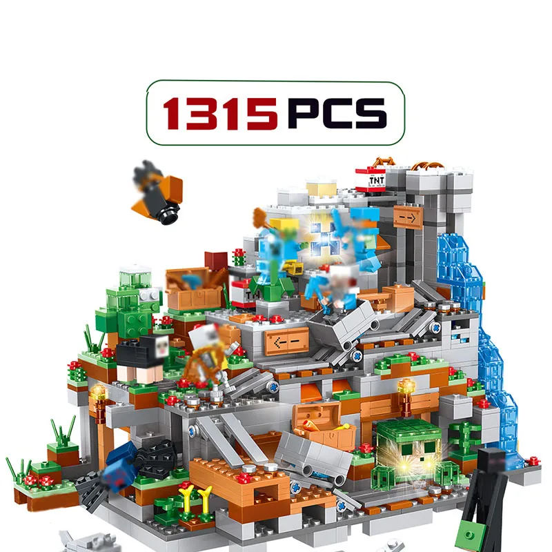 

1315pcs My World Building Block Mechanism Cave Minecraft Dragon Action Figures Bright Brick Present Toys For Children
